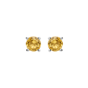 BOUCLES D'OREILLES TIGE ARGENT RHODIÉ PIERRE VÉRITABLE CITRINE 4MM