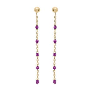 BOUCLES D'OREILLES TIGE ARGENT ET DORURE JAUNE OLIVES RÉSINE VIOLET TRANSPARENT