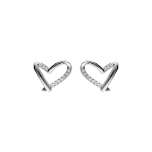 BOUCLES D'OREILLES TIGE ARGENT RHODIÉ COEUR OXYDES BLANCS SERTIS