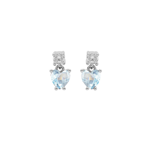 BOUCLES D'OREILLES TIGE ARGENT RHODIÉ OXYDES BLANC ET BLEU CIEL FORME COEUR