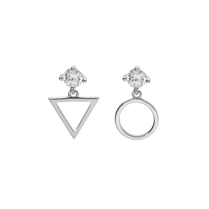 BOUCLES D'OREILLES TIGE ARGENT RHODIÉ OXYDE AVEC CERCLE ET TRIANGLE ÉVIDÉ