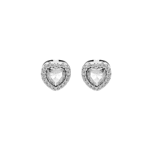 BOUCLES D'OREILLES TIGE ARGENT RHODIÉ COEUR OXYDE BLANC ET CONTOUR OXYDES BLANCS SERTIS