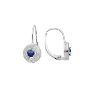 BOUCLES D'OREILLES DORMEUSE ARGENT RHODIÉ OXYDE BLEU FONCÉ DANS CERCLE OXYDES BLANCS SERTIS