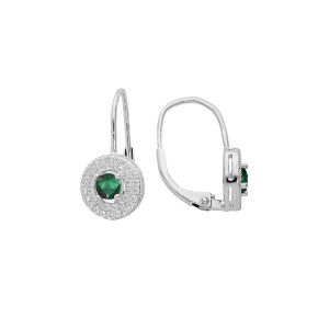 BOUCLES D'OREILLES DORMEUSE ARGENT RHODIÉ OXYDE VERT DANS CERCLE OXYDES BLANCS SERTIS