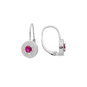 BOUCLES D'OREILLES DORMEUSE ARGENT RHODIÉ OXYDE ROUGE DANS CERCLE OXYDES BLANCS SERTIS