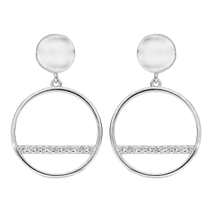 BOUCLES D'OREILLES TIGE ARGENT RHODIÉ CERCLE ET BARETTE OXYDES BLANCS SERTIS
