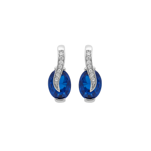 BOUCLES D'OREILLES TIGE ARGENT RHODIÉ OXYDES BLEU ET BLANCS SERTIS