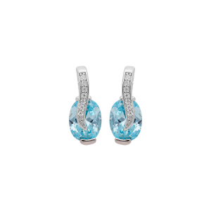BOUCLES D'OREILLES TIGE ARGENT RHODIÉ OXYDE BLEU CIEL ET OXYDES BLANCS SERTIS