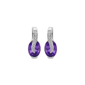 BOUCLES D'OREILLES TIGE ARGENT RHODIÉ OXYDES VIOLET ET BLANCS SERTIS