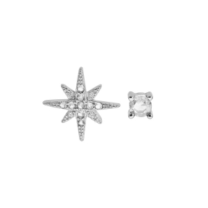 BOUCLES D'OREILLES TIGE ARGENT RHODIÉ 1 ETOILE OXYDES BLANCS SERTIS ET 1 OXYDEV SERTI GRIFFE