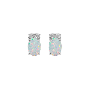 BOUCLES D'OREILLES TIGE ARGENT RHODIE OPALE BLANCHE IMITATION ET OXYDES BLANCS SERTIS
