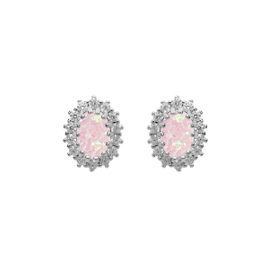 BOUCLES D'OREILLES TIGE ARGENT RHODIÉ OPALE BLANCHE IMITATION ET OXYDES BLANCS SERTIS