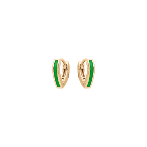 BOUCLES D'OREILLES TIGE ARGENT DORÉ ARTICULÉE FORME V RÉSINE VERTE
