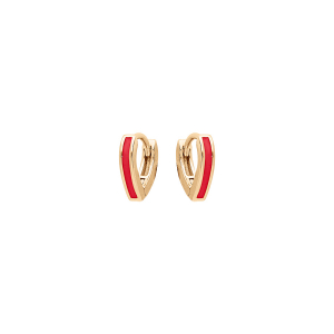 BOUCLES D'OREILLES TIGE ARGENT DORÉ ARTICULÉE FORME V RÉSINE ROUGE