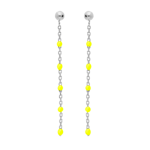 BOUCLES D'OREILLES TIGE ARGENT RHODIÉ OLIVES RÉSINE JAUNE FLUO