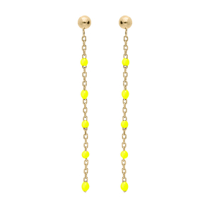 BOUCLES D'OREILLES TIGE ARGENT ET DORURE JAUNE OLIVES RÉSINE JAUNE FLUO