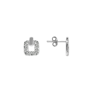 BOUCLES D'OREILLES TIGE ARGENT RHODIÉ CARRÉ OXYDES BLANCS SERTIS