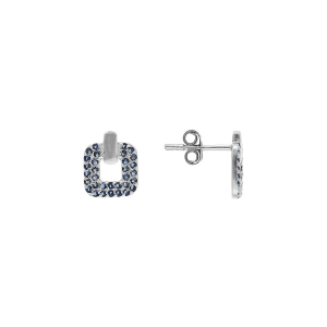 BOUCLES D'OREILLES TIGE ARGENT RHODIÉ CARRÉ OXYDES BLEUS SERTIS