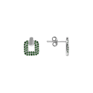 BOUCLES D'OREILLES TIGE ARGENT RHODIÉ CARRÉ OXYDES VERTS SERTIS