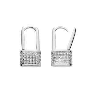 BOUCLES D'OREILLES ARGENT RHODIÉ CADENAS OXYDES BLANCS SERTIS