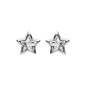 BOUCLES D'OREILLES TIGE ARGENT RHODIÉ ETOILE OXYDE BLANCS