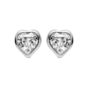 BOUCLES D'OREILLES TIGE ARGENT RHODIÉ COEUR OXYDE BLANCS