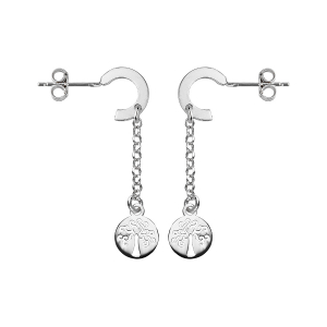 BOUCLES D'OREILLES TIGE ARGENT RHODIÉ STYLE CRÉOLES MOTIF ARBRE DE VIE PENDANT