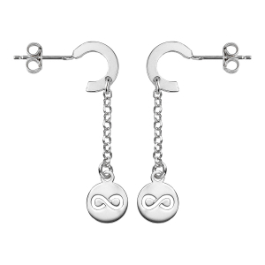 BOUCLES D'OREILLES TIGE ARGENT RHODIÉ STYLE CRÉOLES MOTIF INFINI PENDANT