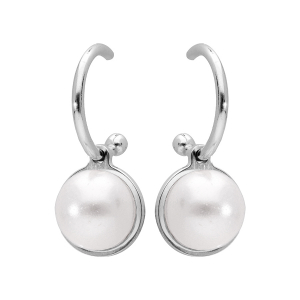 BOUCLES D'OREILLES  TIGE ARGENT RHODIÉ DEMI SPHERE PERLE BLANCHE SWAROVSKI