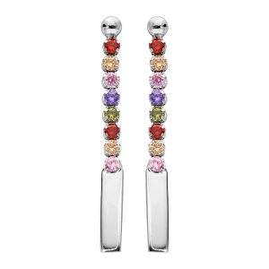 BOUCLES D'OREILLES TIGE ARGENT RHODIÉ PENDANTE OXYDES MULTI COULEURS