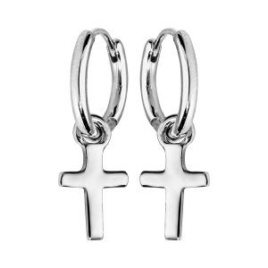 CRÉOLES ARGENT RHODIÉ ARTICULEE MOTIF PENDANT CROIX