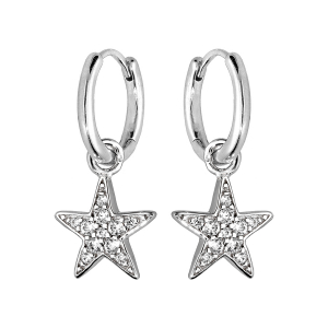 CRÉOLES ARGENT RHODIÉ ARTICULEE MOTIF PENDANT ETOILE OXYDES BLANCS