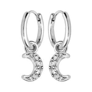 CREOLES ARGENT RHODIE ARTICULEE MOTIF PENDANT LUNE OXYDES BLANCS