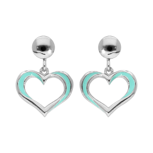 BOUCLES D'OREILLES TIGE ARGENT RHODIÉ COEUR RÉSINE TURQUOISE