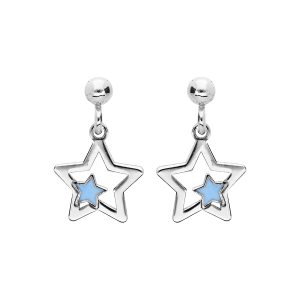 BOUCLES D'OREILLES TIGE ARGENT RHODIÉ ETOILE AVEC RÉSINE BLEUE