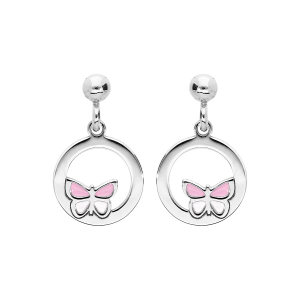 BOUCLES D'OREILLES TIGE ARGENT RHODIÉ CERCLE AVEC PAPILLON