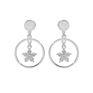 BOUCLES D'OREILLES TIGE ARGENT RHODIÉ FLEUR OXYDES BLANCS