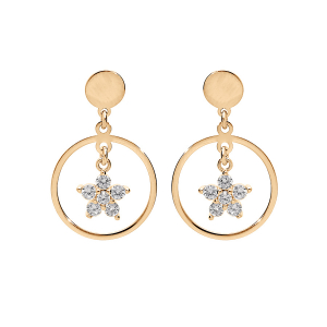 BOUCLES D'OREILLES TIGE ARGENT ET DORÉ FLEUR OXYDES BLANCS