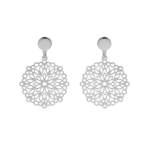 BOUCLES D'OREILLES TIGE ARGENT RHODIÉ AJOURÉE MANDALA 23MM