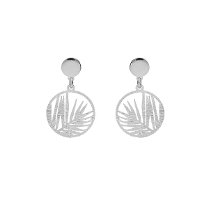 BOUCLES D'OREILLES TIGE  ARGENT RHODIÉ RONDELLE AJOURÉE FEUILLAGE 15MM