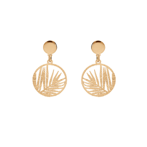 BOUCLES D'OREILLES TIGE  ARGENT ET DORURE JAUNE RONDELLE AJOURÉE FEUILLAGE 15MM