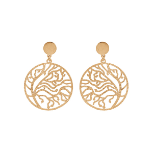 BOUCLES D'OREILLES TIGE ARGENT ET DORURE JAUNE RONDELLE AJOURÉE 23MM