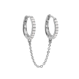 CREOLE DOUBLE ARGENT RHODIÉ MENOTTES ARTICULEES OXYDES BLANCS SERTIS AVEC CHAINETTE  (POUR 2 TROUS)