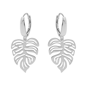 BOUCLES D'OREILLES DORMEUSE ARGENT RHODIÉ FEUILLE TROPICAL