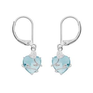 BOUCLES D'OREILLES ARGENT PLATINÉ COEUR OXYDE BLEU CIEL AVEC VOLUTE
