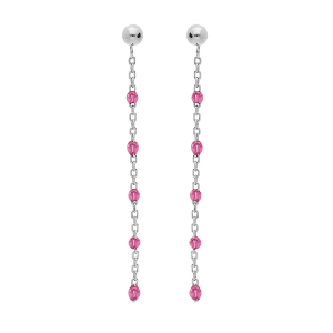 BOUCLES D'OREILLES TIGE ARGENT RHODIÉ OLIVES RÉSINE FRAMBOISE TRANSPARENT
