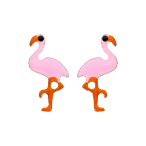 BOUCLES D'OREILLES TIGE ARGENT RHODIÉ FLAMANT ROSE