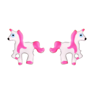 BOUCLES D'OREILLES TIGE ARGENT RHODIÉ LICORNE RÉSINE BLANCHE ET ROSE