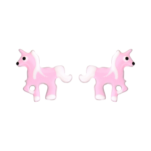 BOUCLES D'OREILLES TIGE ARGENT RHODIÉ LICORNE RÉSINE ROSE