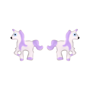 BOUCLES D'OREILLES TIGE ARGENT RHODIÉ LICORNE RÉSINE BLANC ET VIOLET